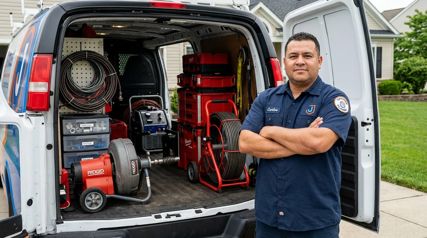 Professional drain cleaning equipment and Johns Plumbing LLC plumber in Rahway