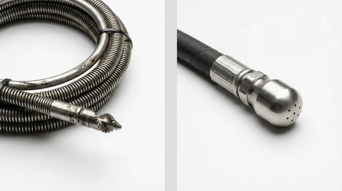 Drain snake cable and hydro jetting nozzle used for drain cleaning in Rahway, NJ