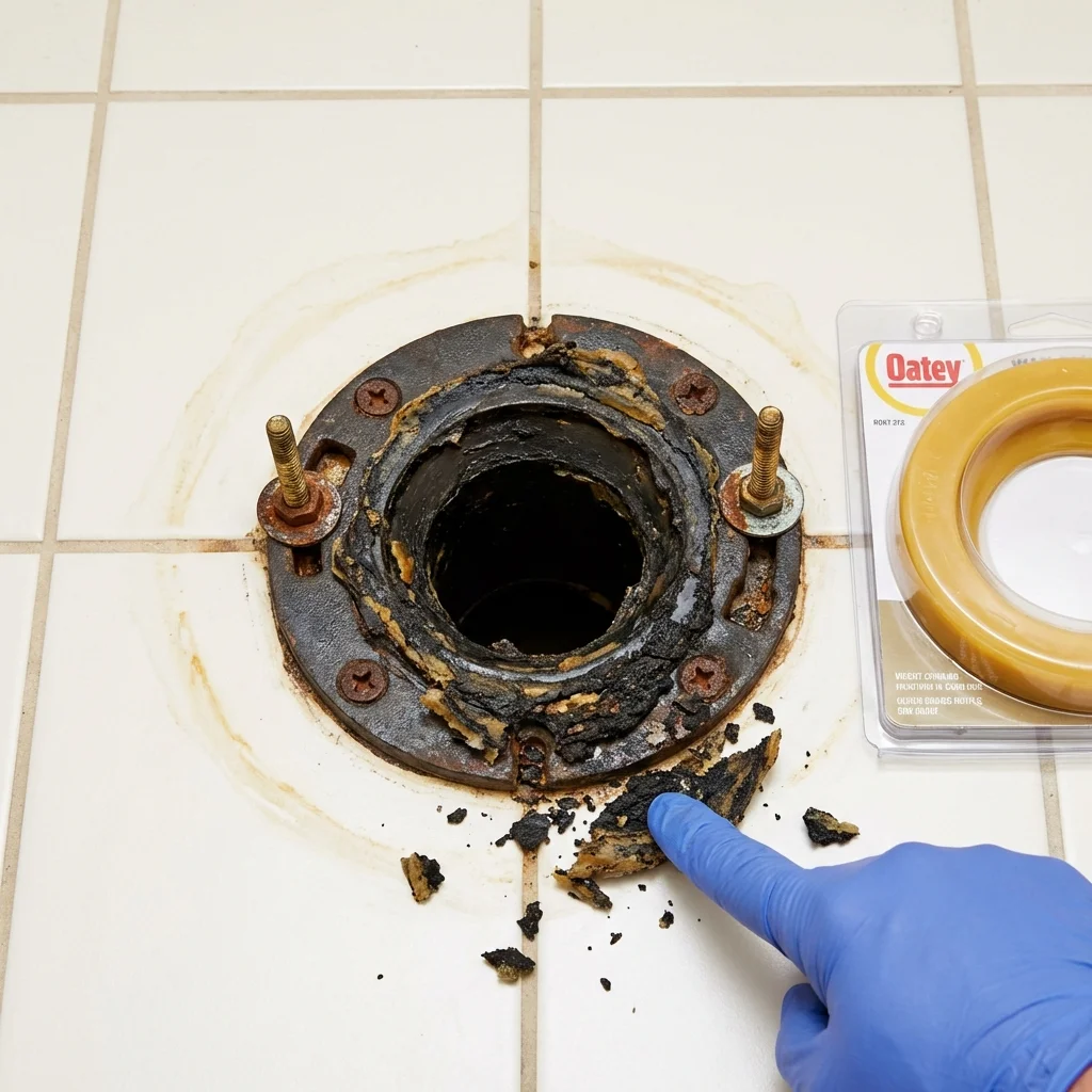 Failed wax ring showing water seepage at the base of a toilet in a Rahway, NJ home
