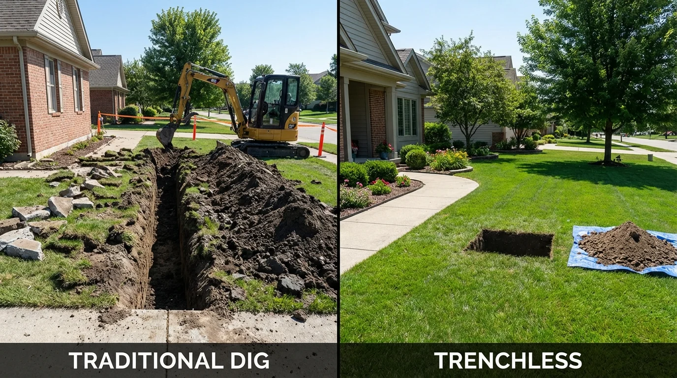 Trenchless sewer repair with minimal yard damage versus traditional excavation in Rahway, NJ